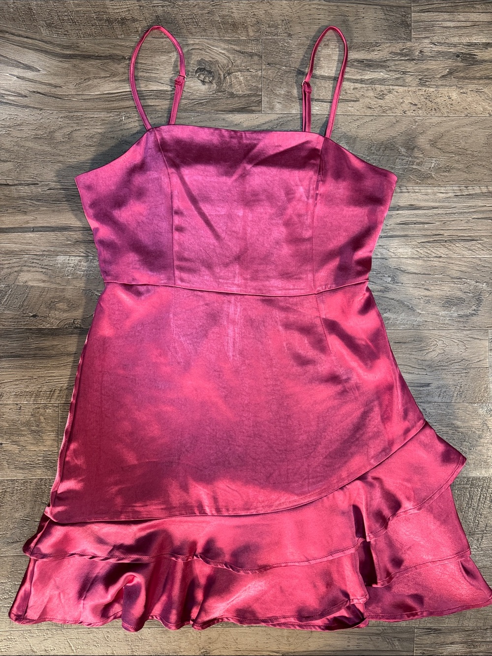 NWT Lulu's Fuchsia Satin Ruffle Mini Dress